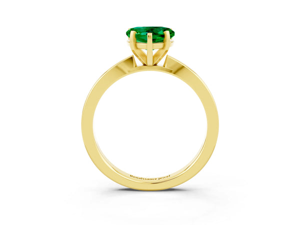 Yellow gold Heart Cut Emerald Solitaire Engagement Ring with Classic Band and Four-Prong Setting