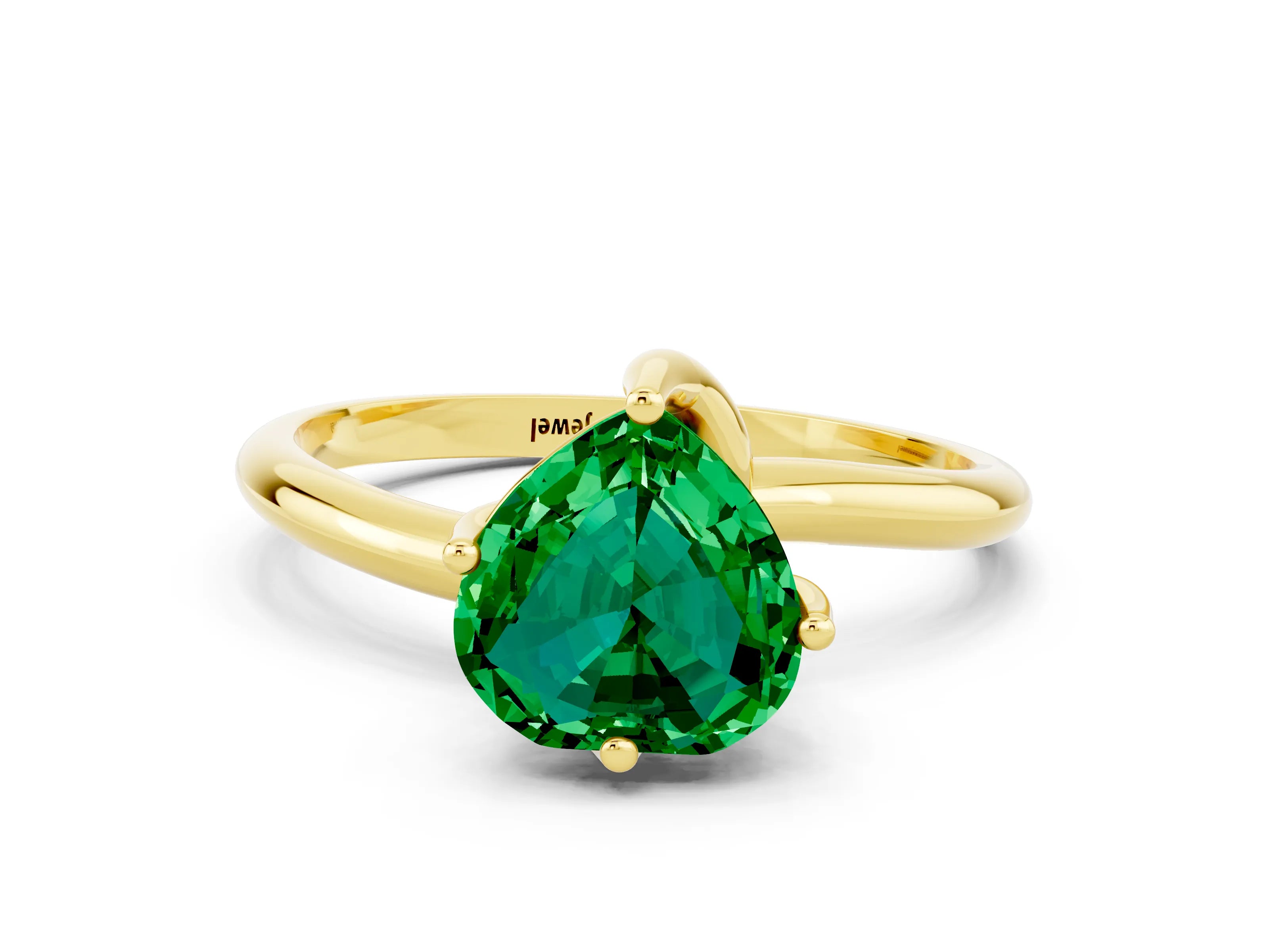 Yellow gold Heart Cut Emerald Solitaire Engagement Ring with Four-Prong Setting and Classic Band_12