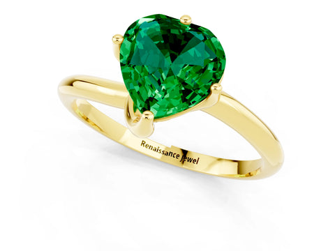 Yellow gold Heart Cut Emerald Solitaire Engagement Ring with Four-Prong Setting and Classic Band_13
