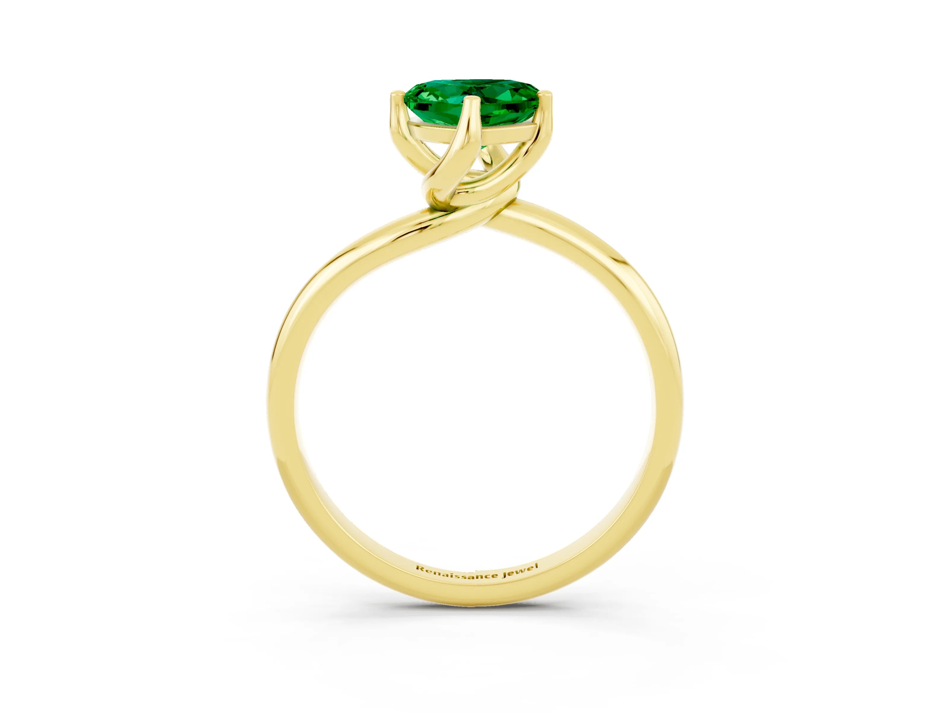 Yellow gold Heart Cut Emerald Solitaire Engagement Ring with Four-Prong Setting and Classic Band_15