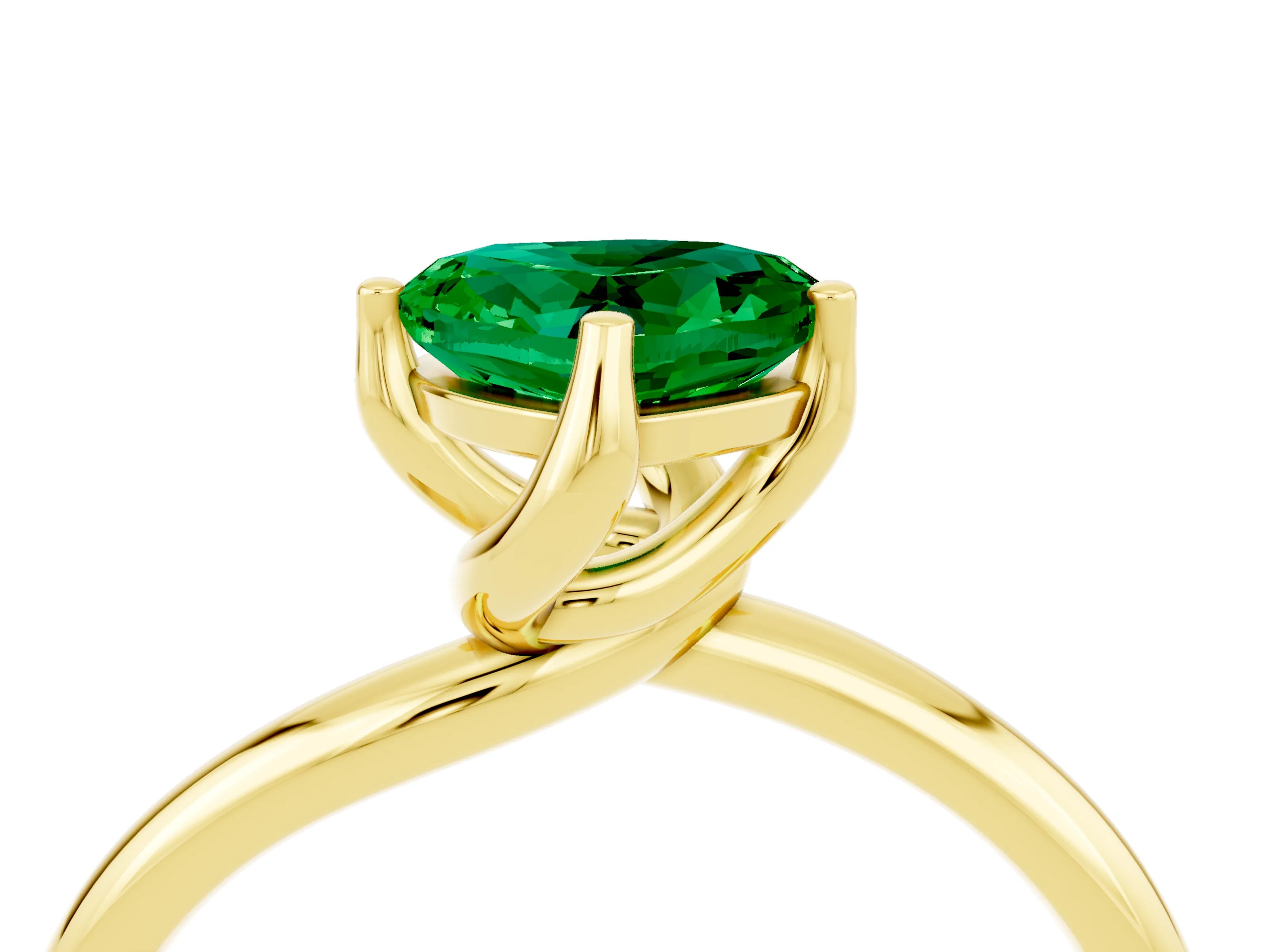Yellow gold Heart Cut Emerald Solitaire Engagement Ring with Four-Prong Setting and Classic Band_16