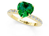 Yellow gold Heart Cut Emerald Solitaire Engagement Ring with Pavé Band and Four-Prong Setting_1