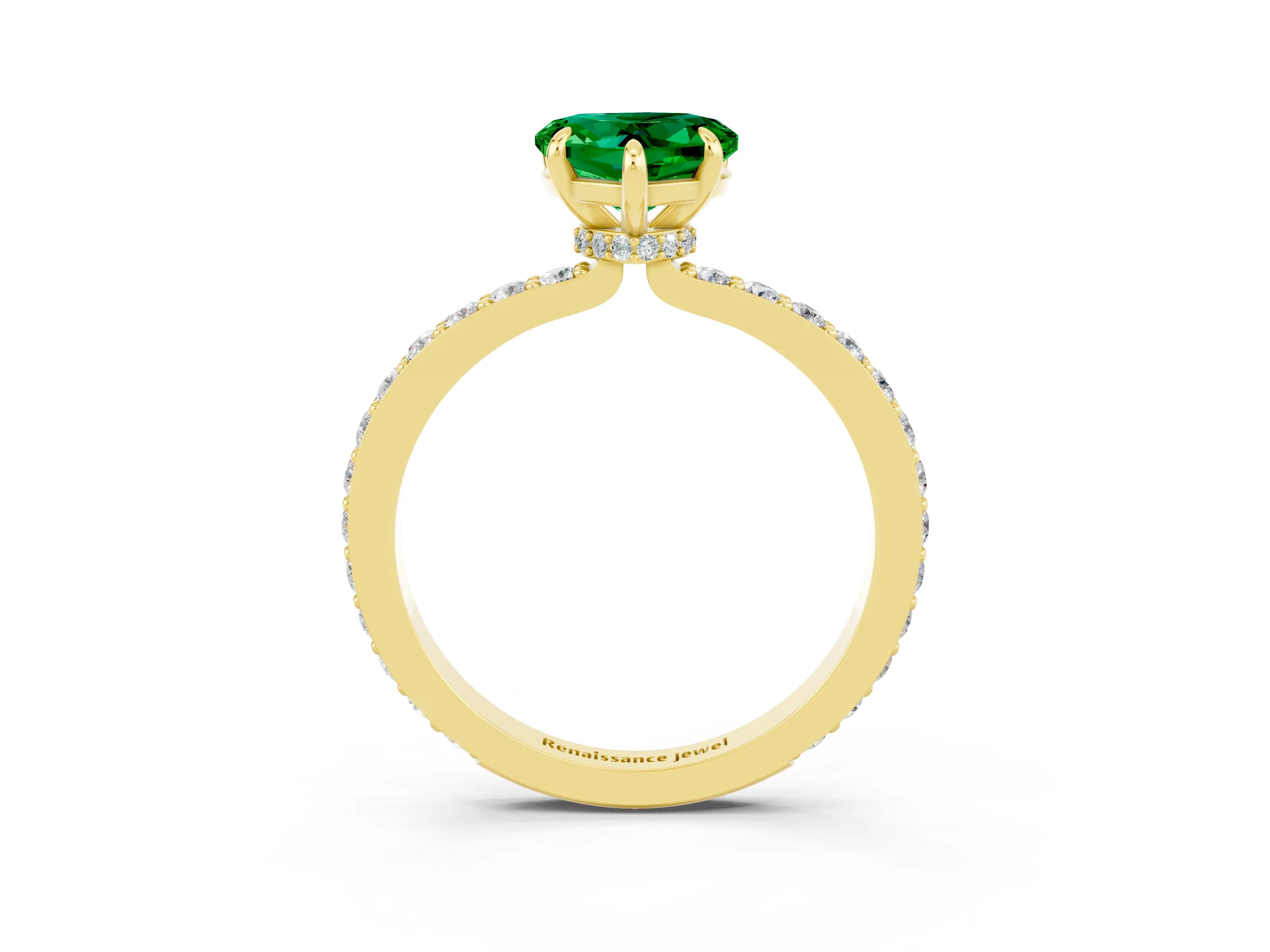 Yellow gold Heart Cut Emerald Solitaire Engagement Ring with Pavé Band and Four-Prong Setting_3