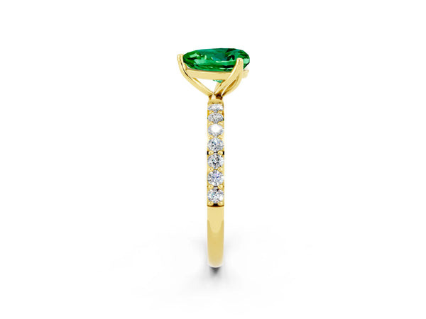Yellow gold Heart Cut Emerald Solitaire Engagement Ring with Round  Pavé Band and Prong Setting