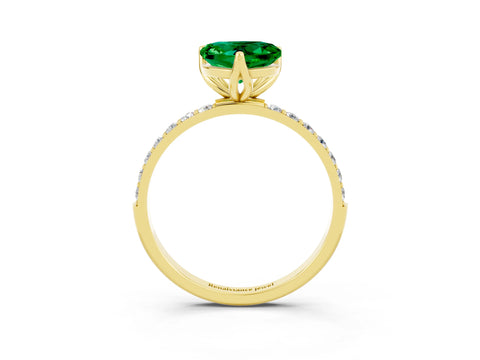 Yellow gold Heart Cut Emerald Solitaire Engagement Ring with Pavé Band and Prong Setting_3