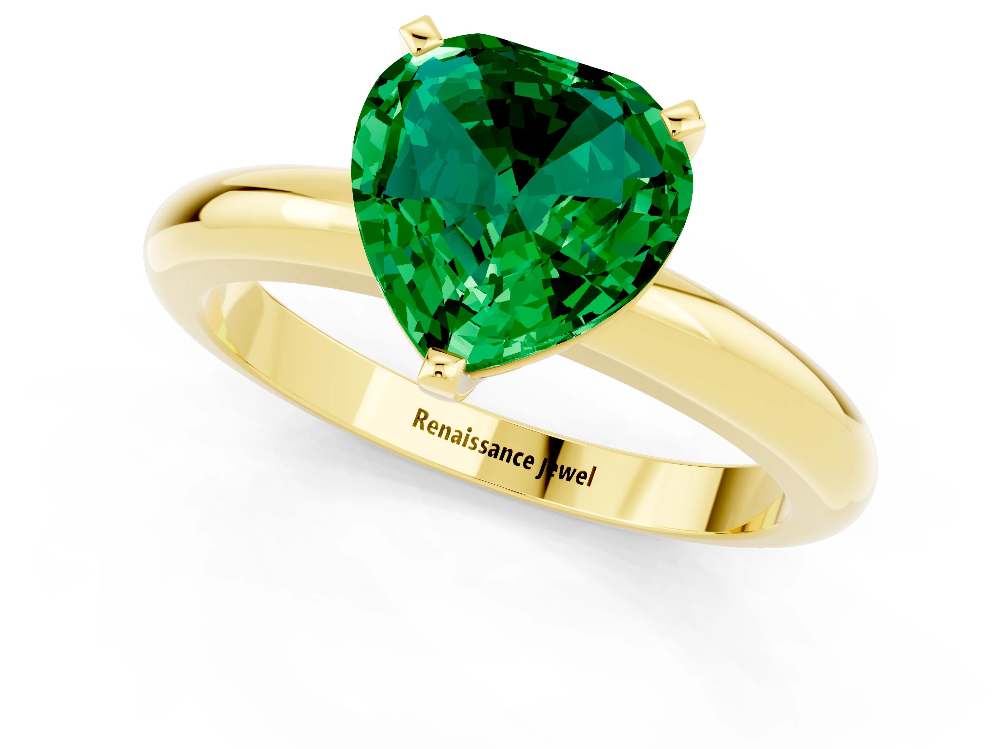 Yellow gold Heart Cut Emerald Solitaire Engagement Ring with Round Band and Four-Prong Setting_1