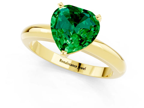 Yellow gold Heart Cut Emerald Solitaire Engagement Ring with Round Band and Four-Prong Setting_1