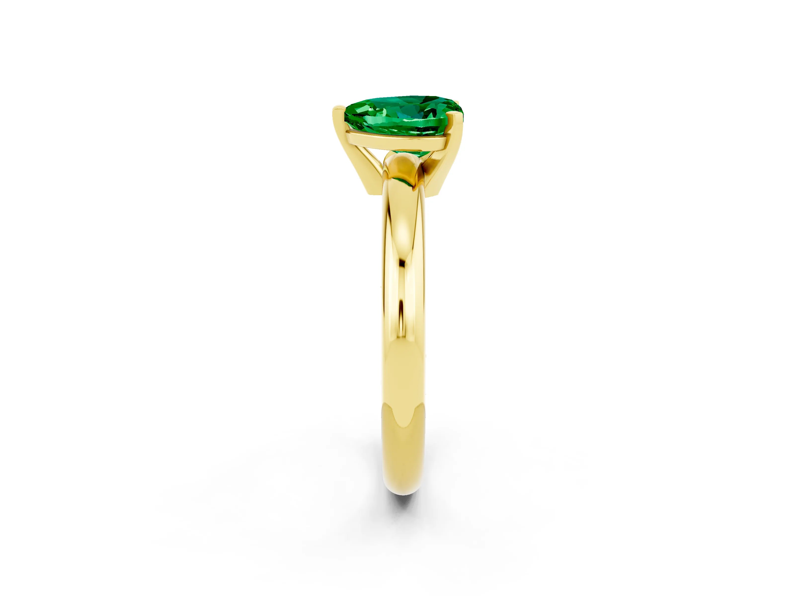Yellow gold Heart Cut Emerald Solitaire Engagement Ring with Round Band and Four-Prong Setting_2