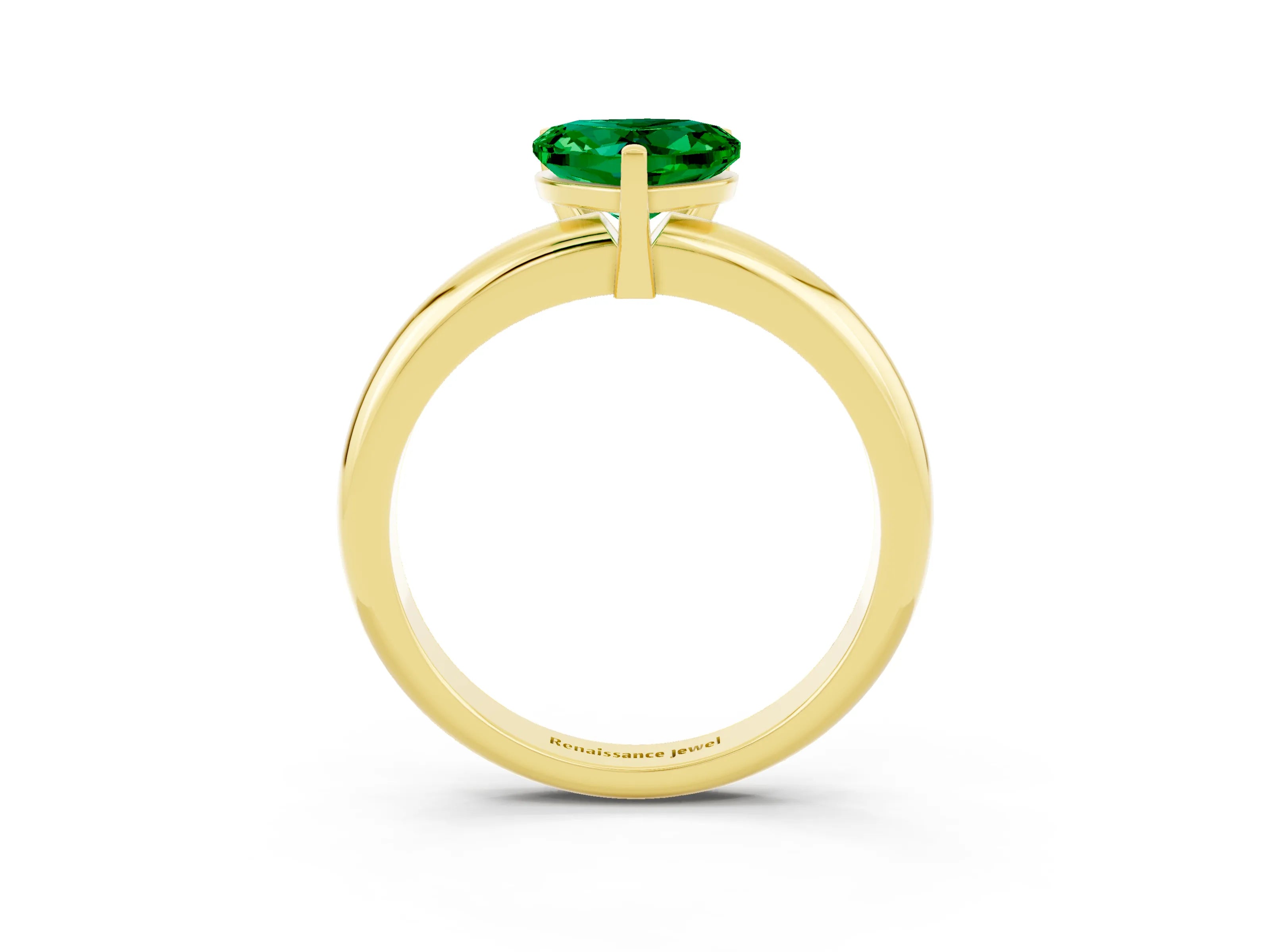 Yellow gold Heart Cut Emerald Solitaire Engagement Ring with Round Band and Four-Prong Setting_3