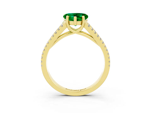 Yellow gold Heart Cut Emerald Solitaire Engagement Ring with Split Shank Pavé Band_3