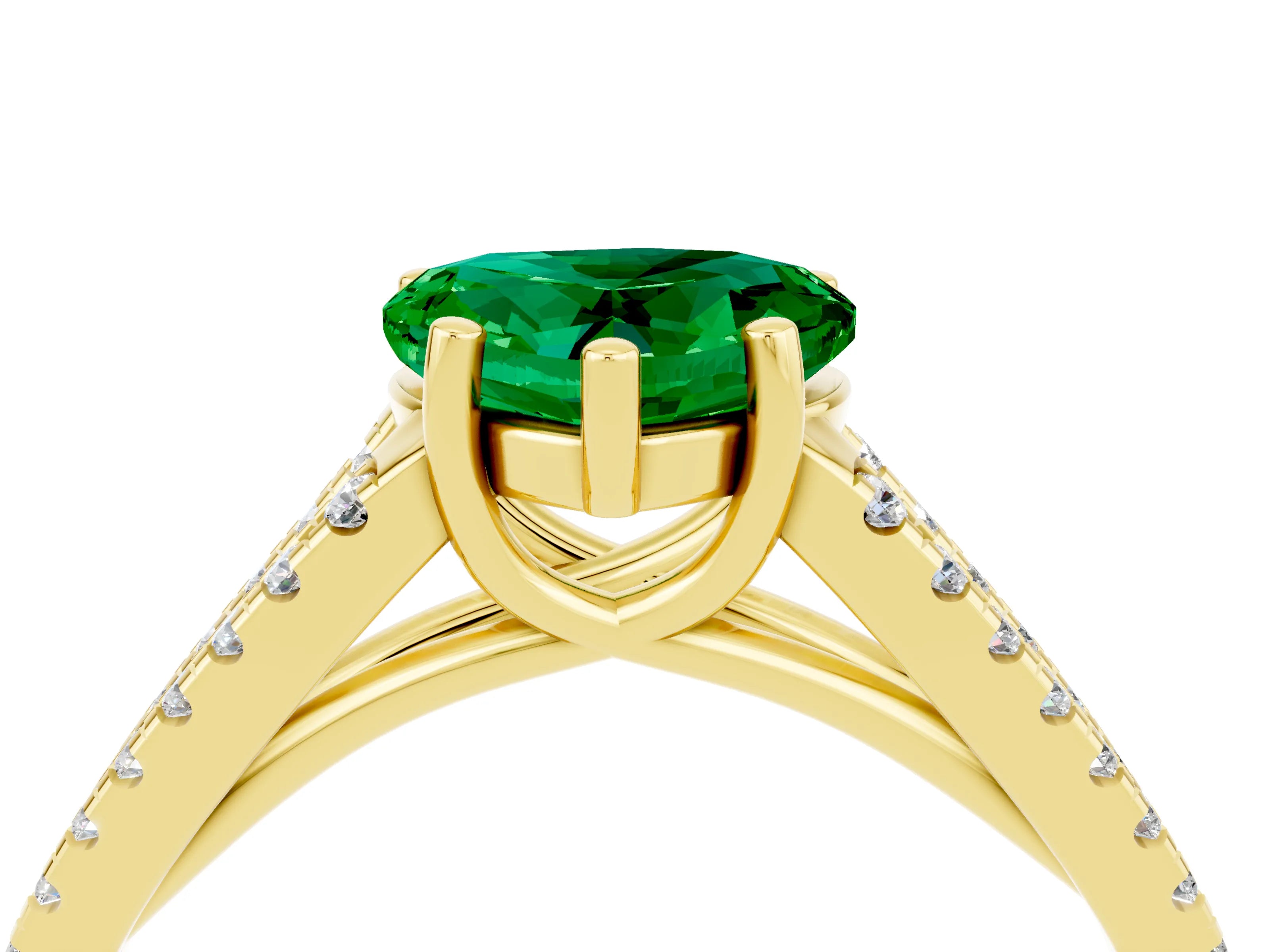 Yellow gold Heart Cut Emerald Solitaire Engagement Ring with Split Shank Pavé Band_4