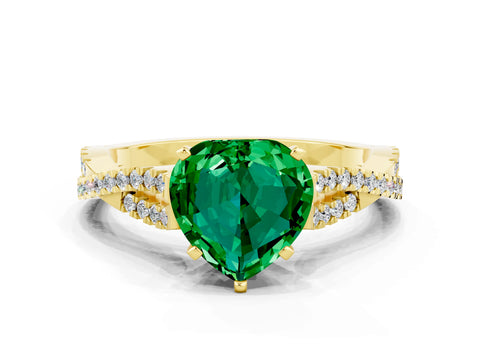 Yellow gold Heart Cut Emerald Solitaire Engagement Ring with Twisted Pavé Band and Four-Prong Setting_12
