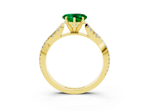 Yellow gold Heart Cut Emerald Solitaire Engagement Ring with Twisted Pavé Band and Four-Prong Setting_15
