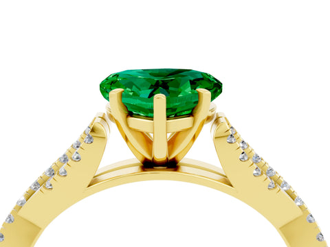 Yellow gold Heart Cut Emerald Solitaire Engagement Ring with Twisted Pavé Band and Four-Prong Setting_16