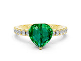 Yellow gold Heart Cut Emerald Solitaire Pavé Band with Four-Prong Setting