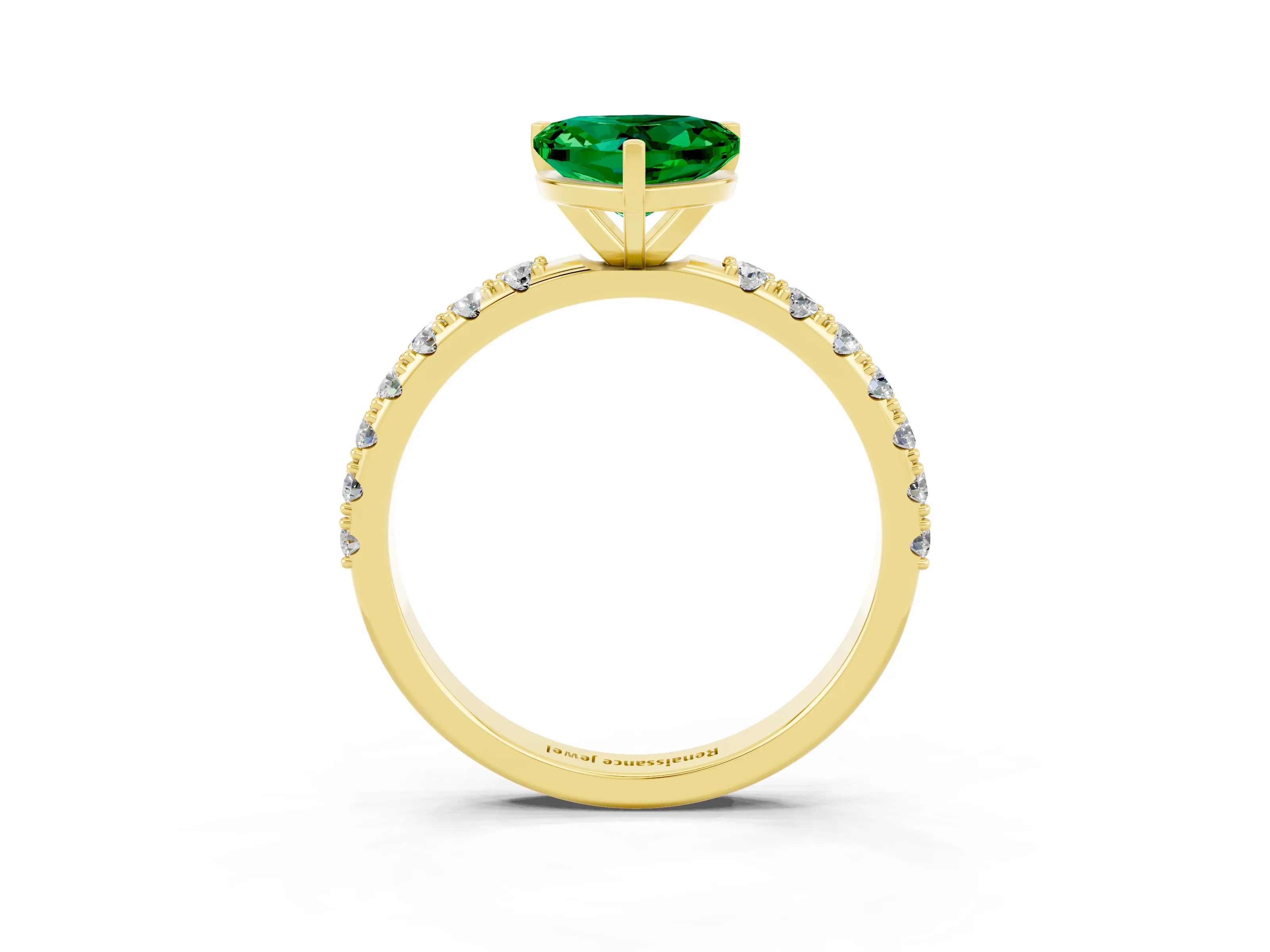Yellow gold Heart Cut Emerald Solitaire Pavé Band with Four-Prong Setting_3
