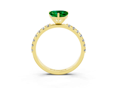 Yellow gold Heart Cut Emerald Solitaire Pavé Band with Four-Prong Setting_3