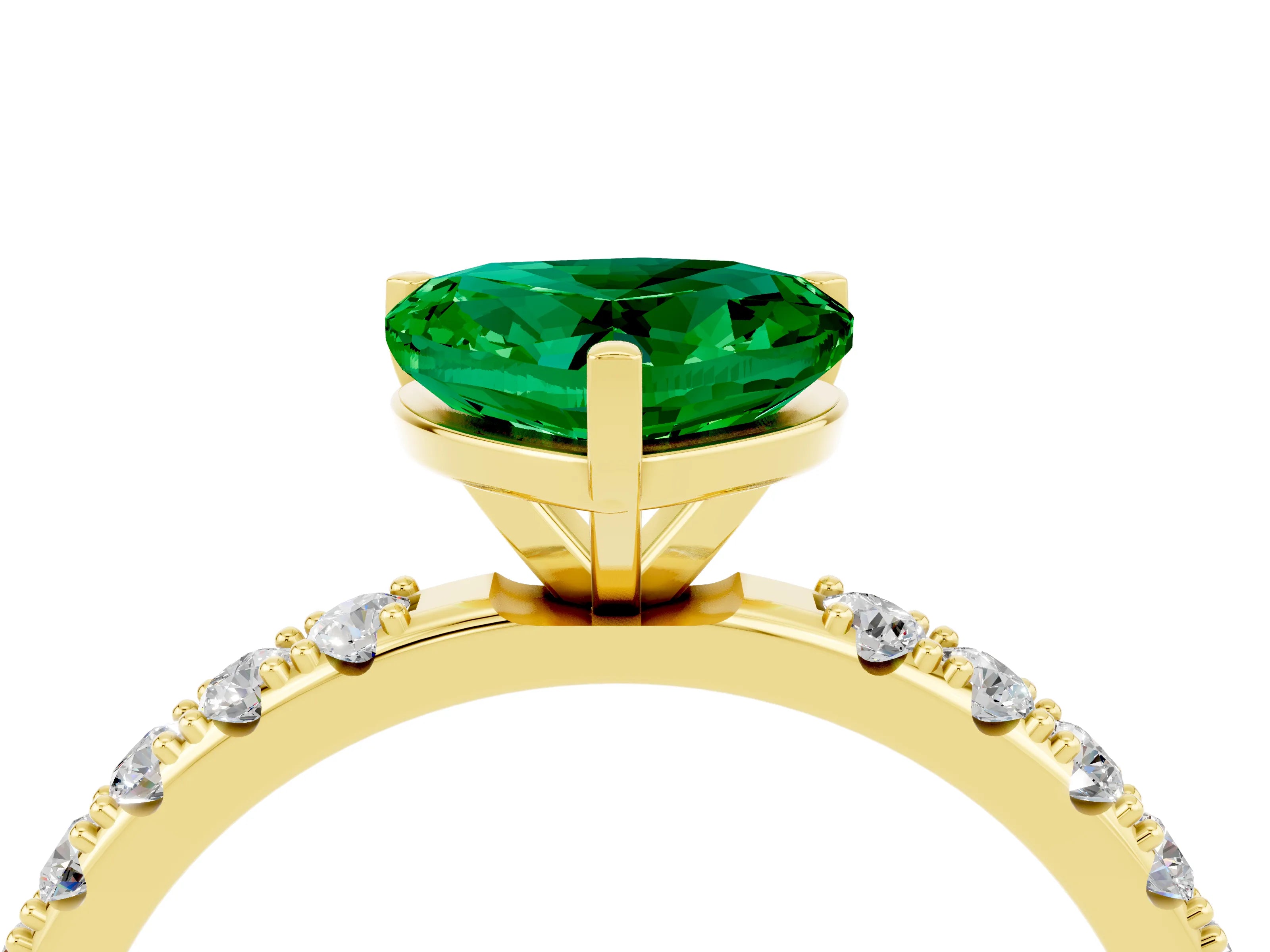 Yellow gold Heart Cut Emerald Solitaire Pavé Band with Four-Prong Setting_4