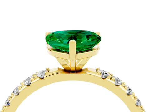 Yellow gold Heart Cut Emerald Solitaire Pavé Band with Four-Prong Setting_4
