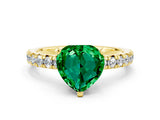 Yellow gold Heart Cut Emerald Solitaire Pavé Engagement Ring with Round Band and Prong Setting_12