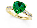 Yellow gold Heart Cut Emerald Solitaire Pavé Engagement Ring with Round Band and Prong Setting_13