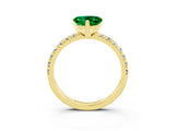 Yellow gold Heart Cut Emerald Solitaire Pavé Engagement Ring with Round Band and Prong Setting_15