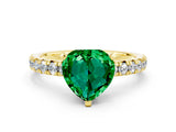 Yellow gold Heart Cut Emerald Solitaire Pavé Engagement Ring with Round Band and Prong Setting_78