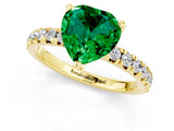 Yellow gold Heart Cut Emerald Solitaire Pavé Engagement Ring with Round Band and Prong Setting_79