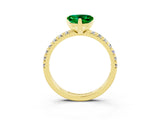 Yellow gold Heart Cut Emerald Solitaire Pavé Engagement Ring with Round Band and Prong Setting_81