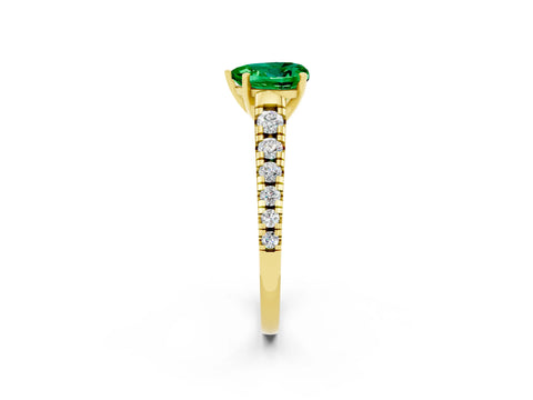 Yellow gold Heart Cut Emerald Solitaire Ring with Cathedral Setting and Pavé Band_2