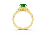 Yellow gold Heart Cut Emerald Solitaire Ring with Cathedral Setting and Pavé Band_3