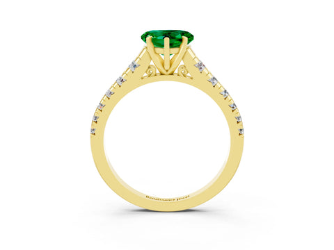 Yellow gold Heart Cut Emerald Solitaire Ring with Cathedral Setting and Pavé Band_3