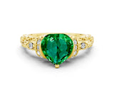 Yellow gold Heart Cut Emerald Solitaire Ring with Filigree Band and Four-Prong Setting_24