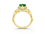 Yellow gold Heart Cut Emerald Solitaire Ring with Filigree Band and Four-Prong Setting_27