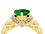 Yellow gold Heart Cut Emerald Solitaire Ring with Filigree Band and Four-Prong Setting_28
