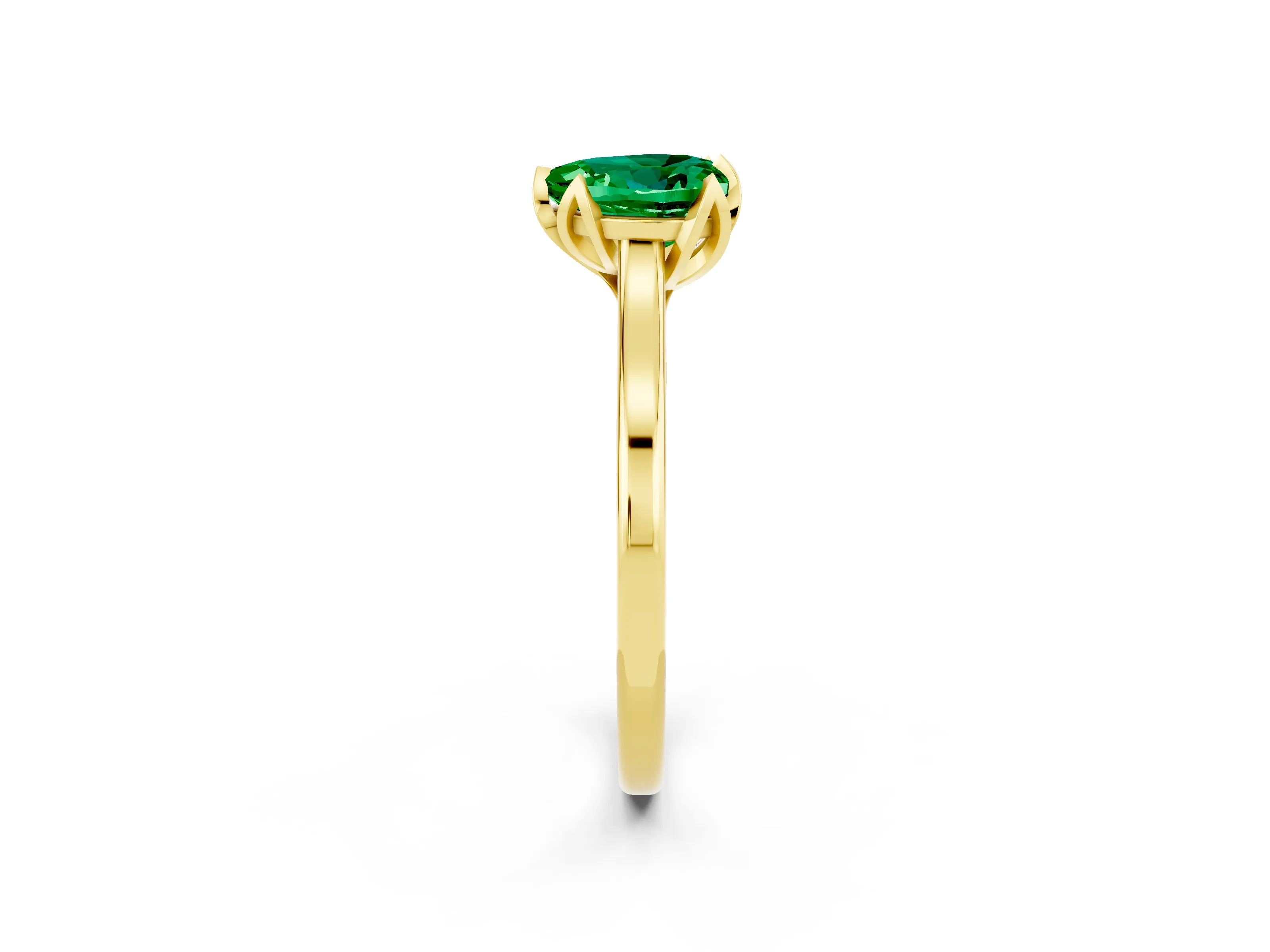 Yellow gold Heart Cut Emerald Solitaire Ring with Flower Prong Setting and Classic Band_14