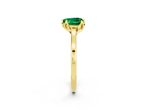 Yellow gold Heart Cut Emerald Solitaire Ring with Flower Prong Setting and Classic Band_14