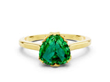 Yellow gold Heart Cut Emerald Solitaire Ring with Flower Prong Setting and Classic Band_36