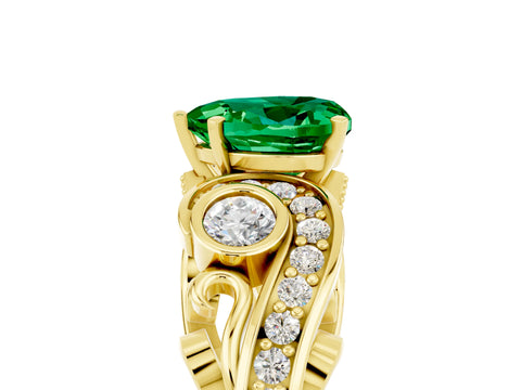Yellow gold Heart Cut Emerald Solitaire Ring with Milgrain Pavé Band and Four-Prong Setting_29