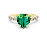 Yellow gold Heart Cut Emerald Solitaire Ring with Pavé Accents and Four-Prong Setting