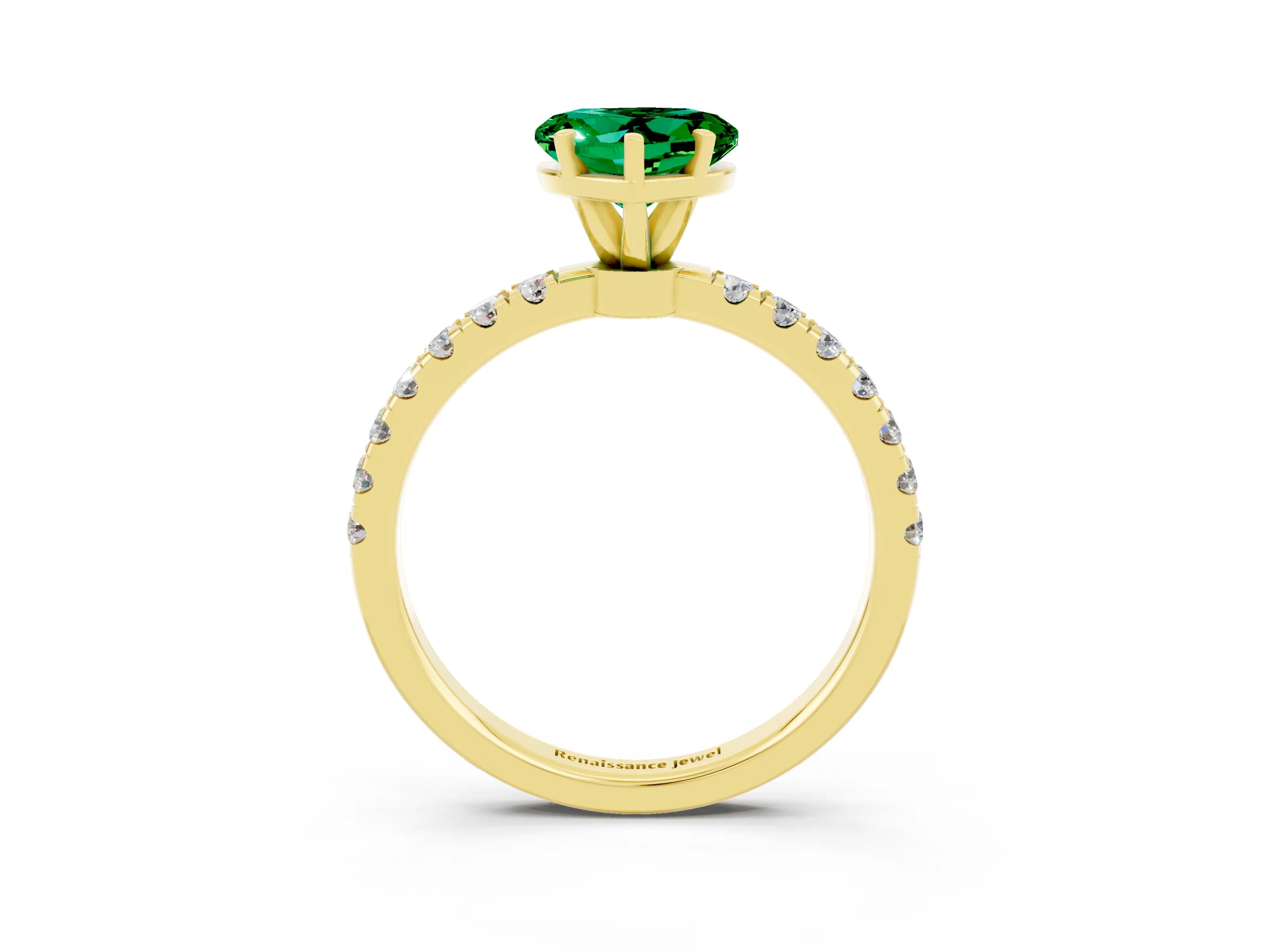 Yellow gold Heart Cut Emerald Solitaire Ring with Pavé Accents and Four-Prong Setting_3