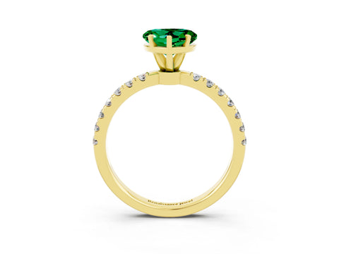 Yellow gold Heart Cut Emerald Solitaire Ring with Pavé Accents and Four-Prong Setting_3