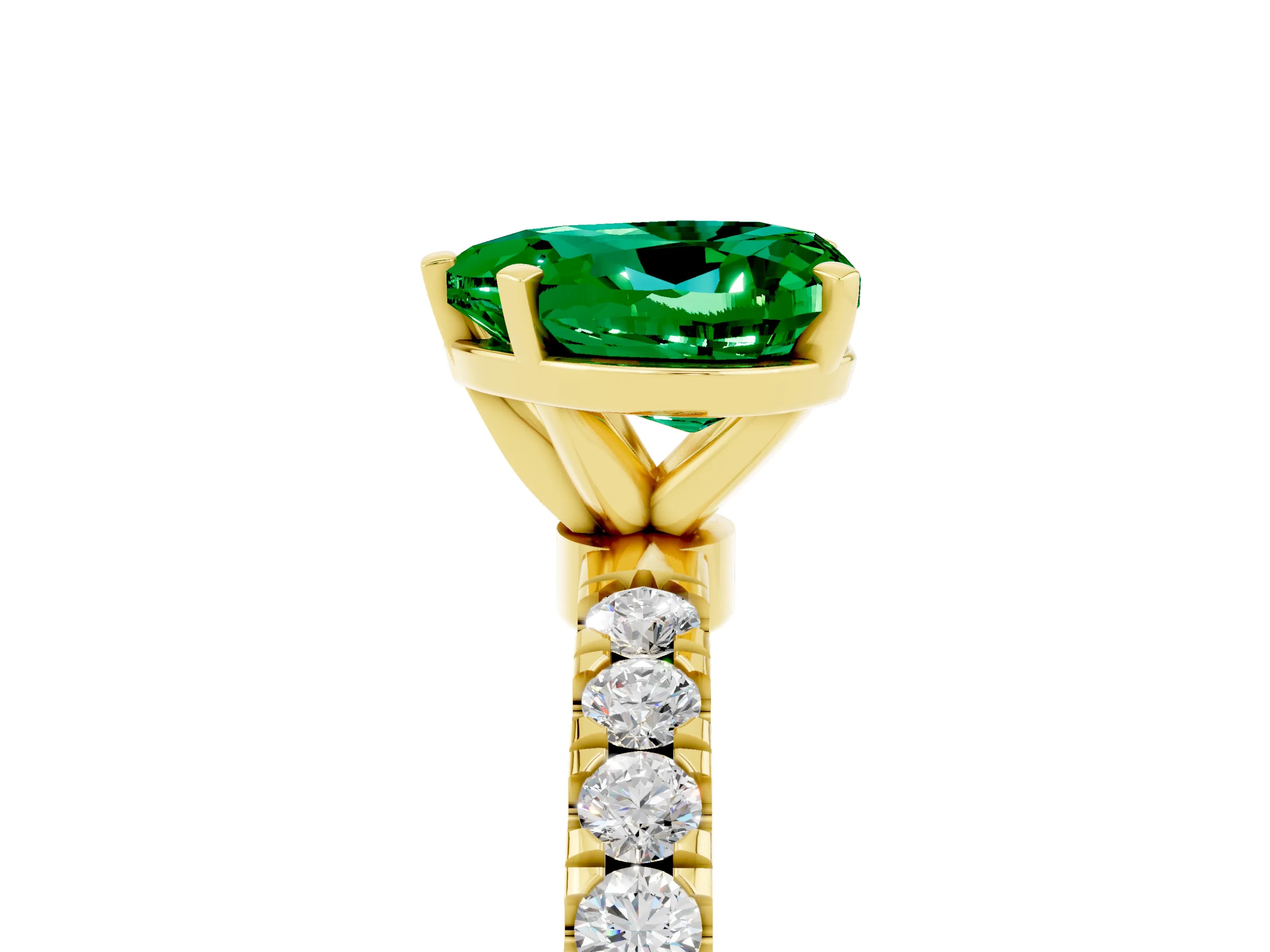 Yellow gold Heart Cut Emerald Solitaire Ring with Pavé Accents and Four-Prong Setting_5