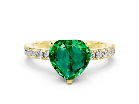 Yellow gold Heart Cut Emerald Solitaire Ring with Pavé Band and Four-Prong Setting_24
