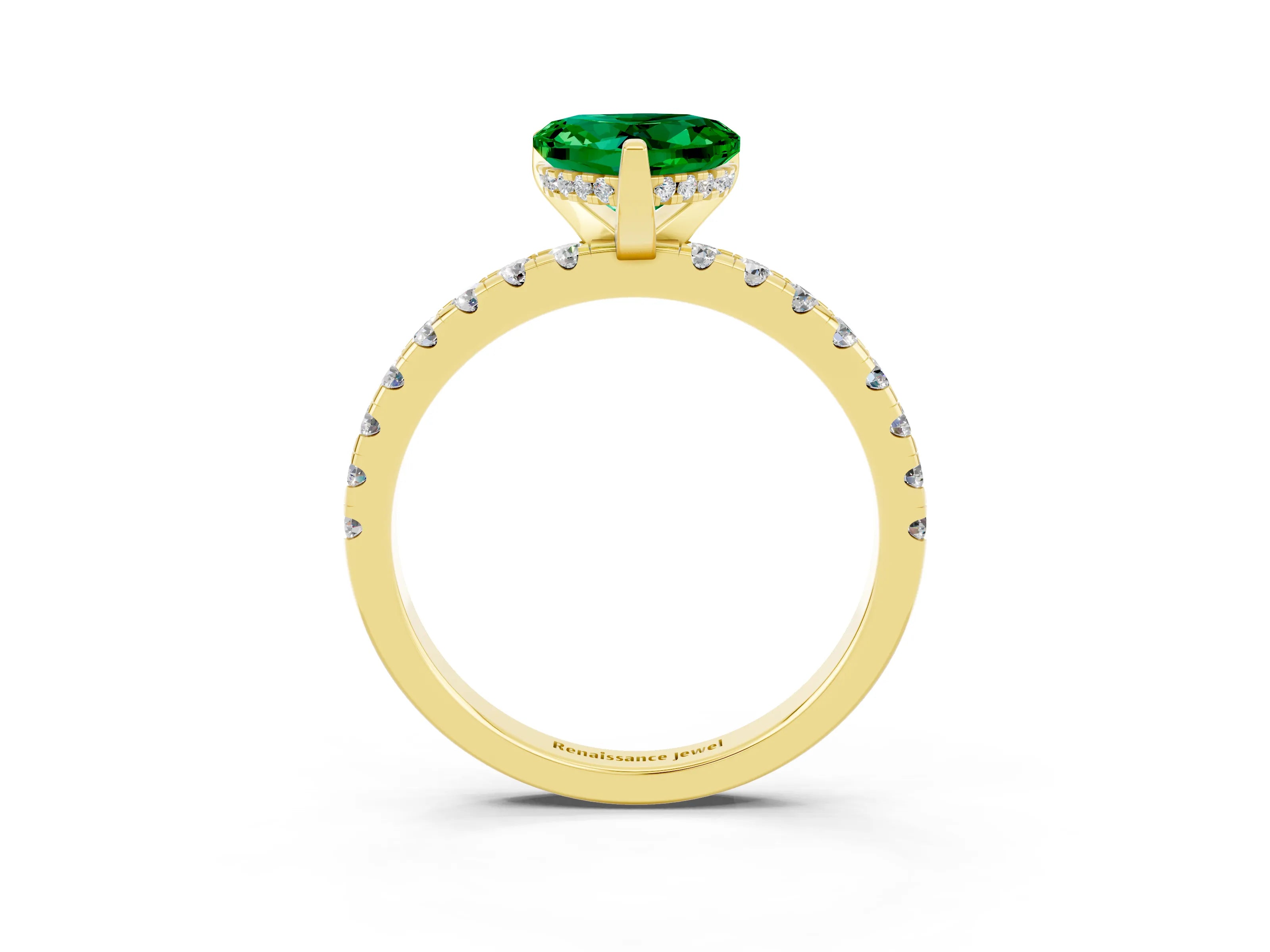 Yellow gold Heart Cut Emerald Solitaire Ring with Pavé Band and Four-Prong Setting_27
