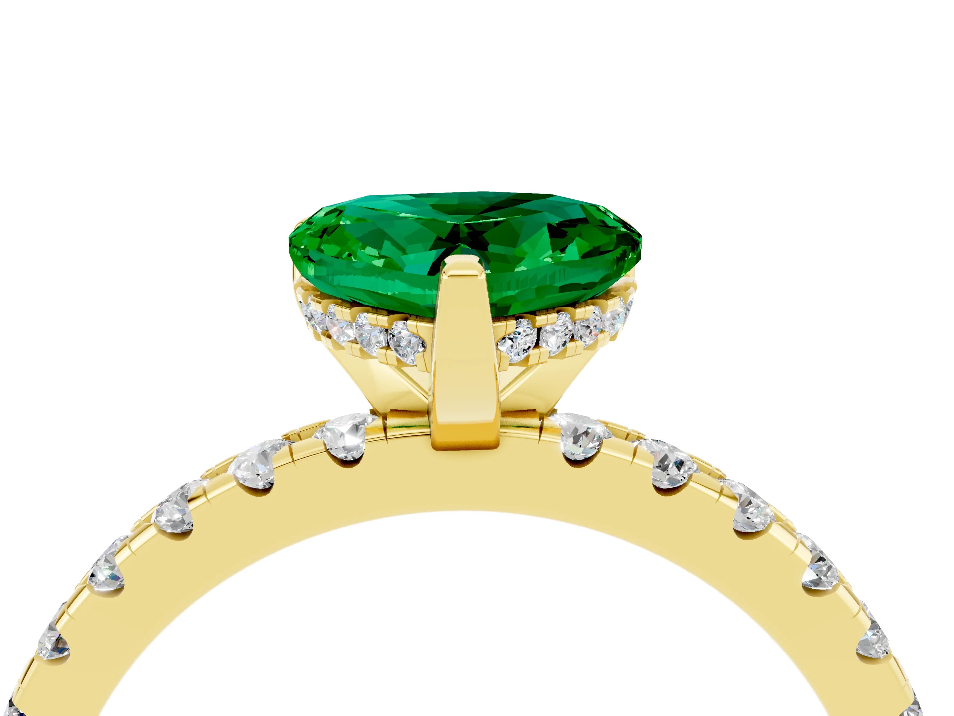 Yellow gold Heart Cut Emerald Solitaire Ring with Pavé Band and Four-Prong Setting_28