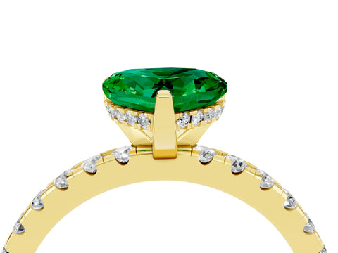 Yellow gold Heart Cut Emerald Solitaire Ring with Pavé Band and Four-Prong Setting_28