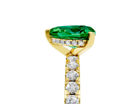 Yellow gold Heart Cut Emerald Solitaire Ring with Pavé Band and Four-Prong Setting_29