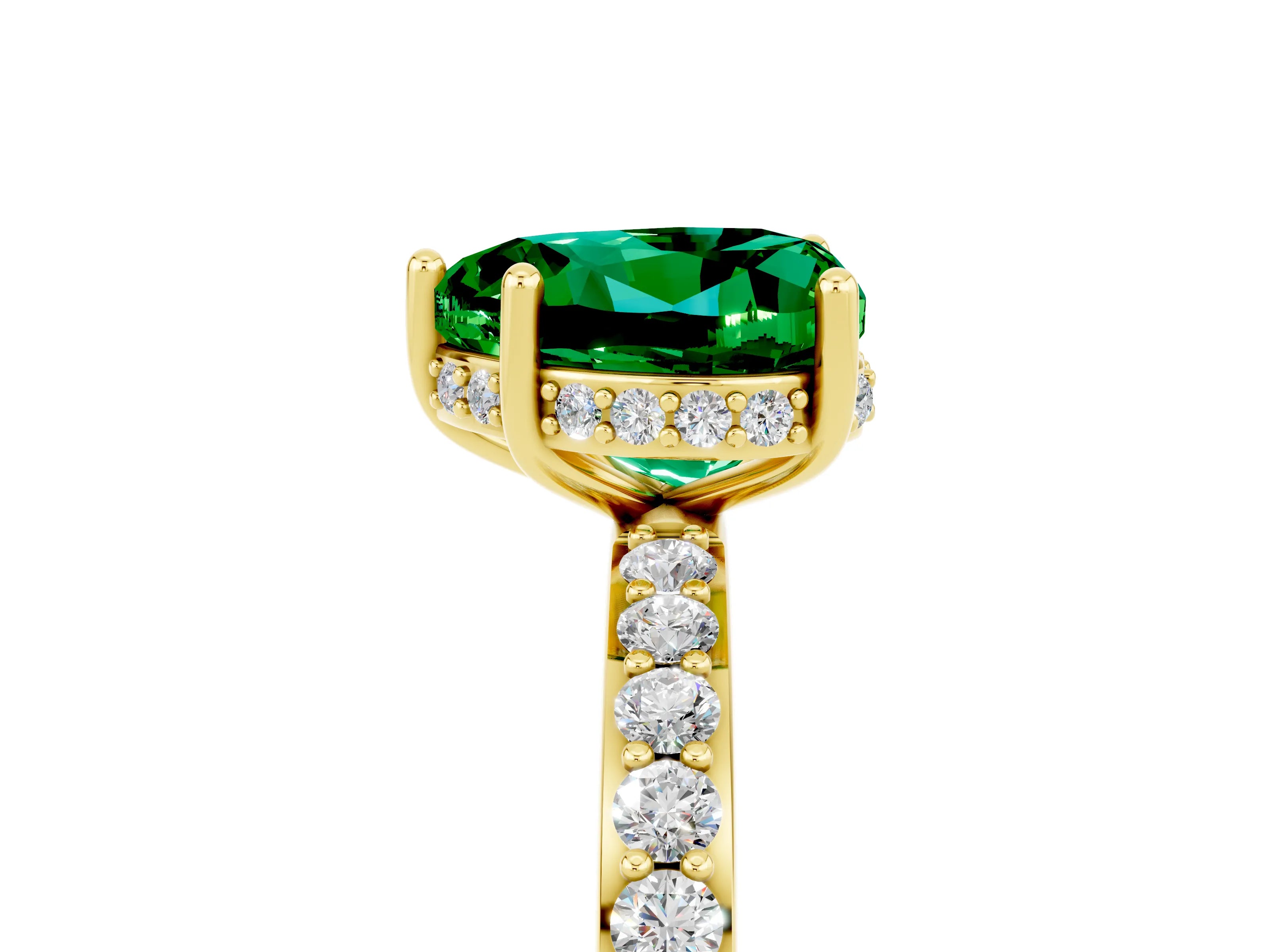 Yellow gold Heart Cut Emerald Solitaire Ring with Pavé Band and Hidden Halo_17