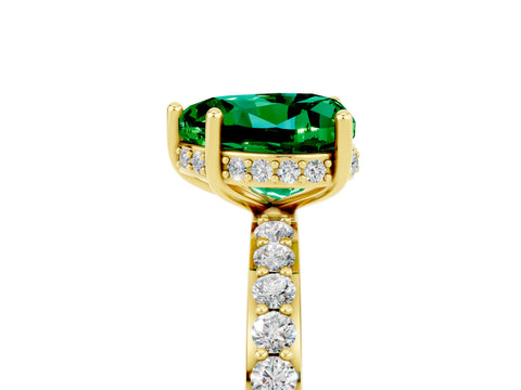 Yellow gold Heart Cut Emerald Solitaire Ring with Pavé Band and Hidden Halo_17